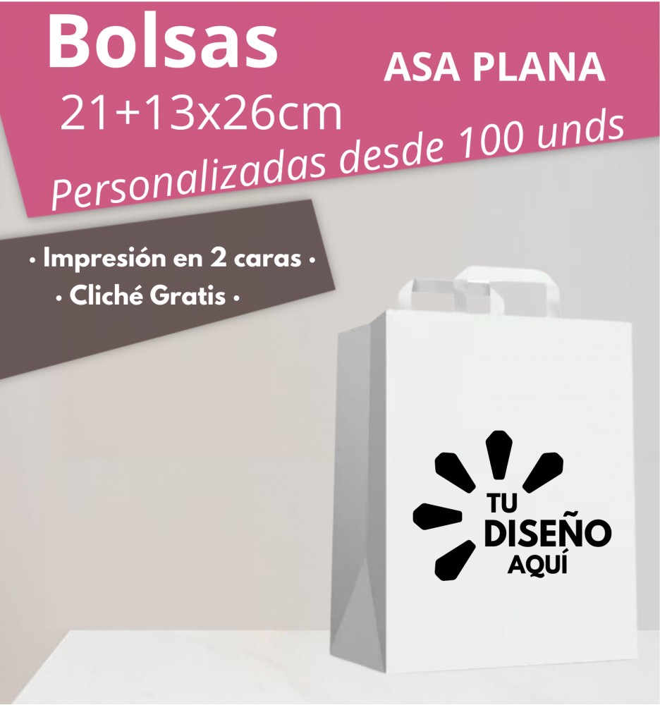 Bolsa Blanca 32+18x32cm Asa Plana Personalizada