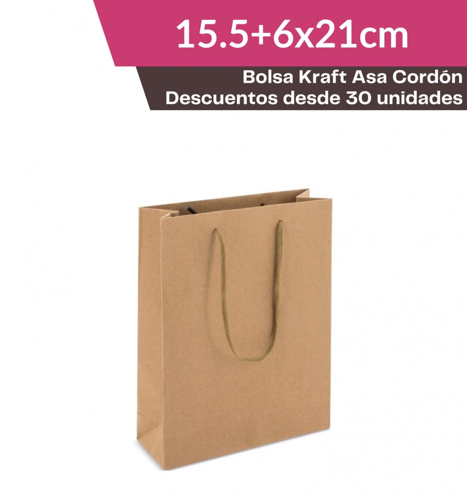 Bolsa Asa Cordón 15.5+6x21cm Kraft