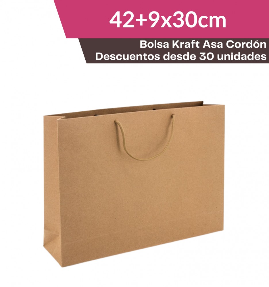 Bolsa Asa Cordón 42+9x30cm Kraft