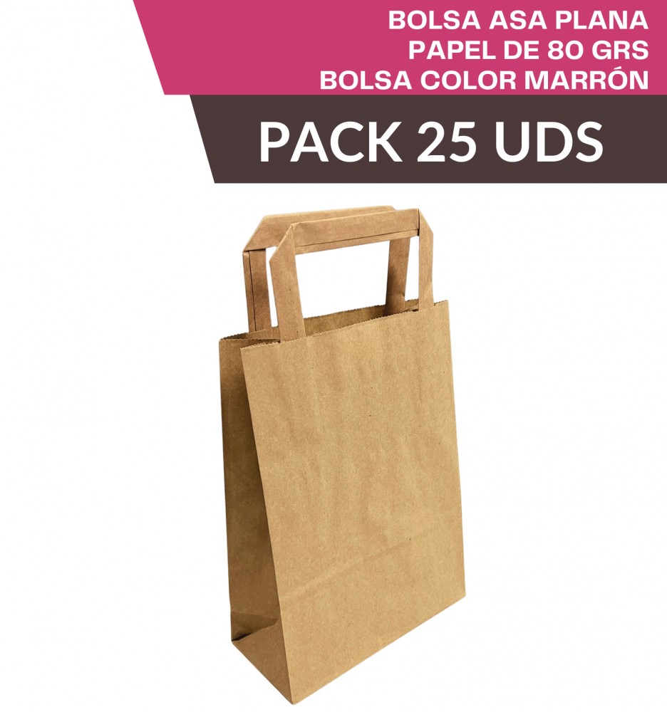 Bolsa Marrón Asa Plana 18+8x24cm