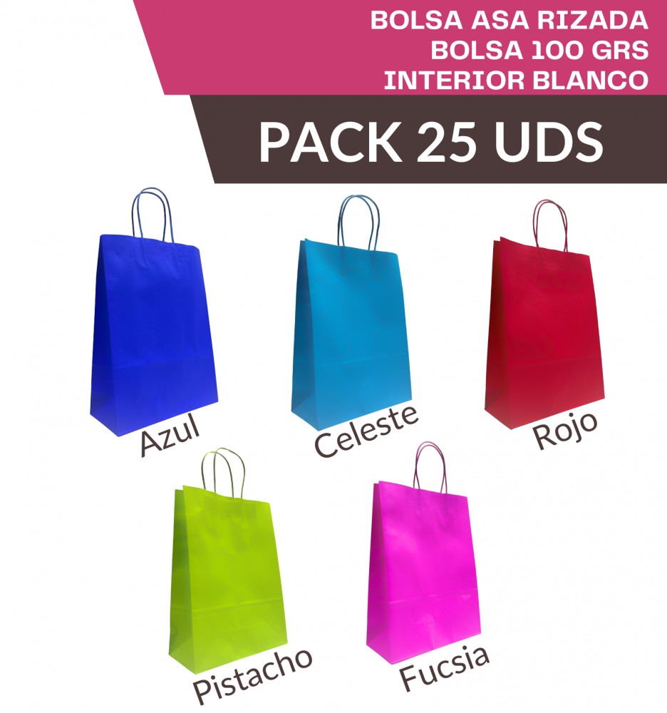 Bolsa Colores Asa Rizada 18+8x24cm 25UDS