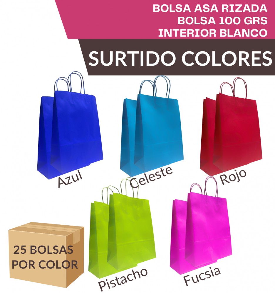 Surtido Bolsa Colores Asa Rizada Caja 125UDS